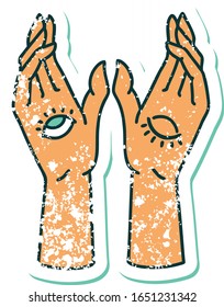 icônica angustiado adesivo tatuagem estilo imagem de mãos místicas