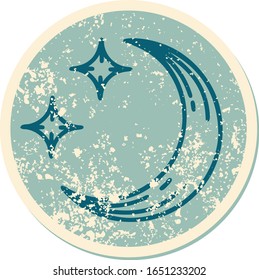 iconic distressed sticker tattoo style image of a moon and stars