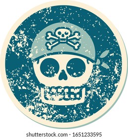 iconic distressed sticker tattoo style image of a pirate skull