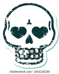 iconic distressed sticker tattoo style image of a skull