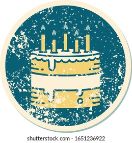 iconic distressed sticker tattoo style image of a birthday cake