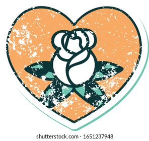 iconic distressed sticker tattoo style image of a heart and flowers