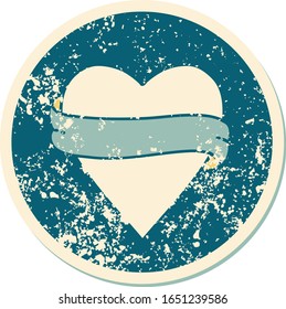iconic distressed sticker tattoo style image of a heart and banner