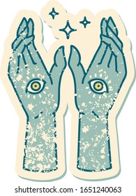 iconic distressed sticker tattoo style image of mystic hands