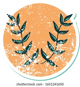iconic distressed sticker tattoo style image of a laurel