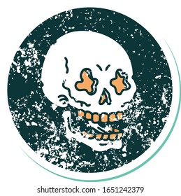 iconic distressed sticker tattoo style image of a skull
