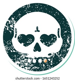 iconic distressed sticker tattoo style image of a skull