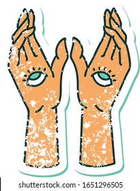 iconic distressed sticker tattoo style image of mystic hands