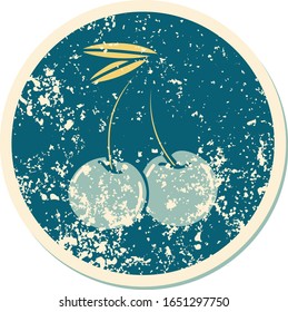 iconic distressed sticker tattoo style image of cherries