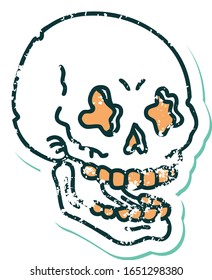 iconic distressed sticker tattoo style image of a skull