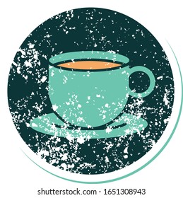 iconic distressed sticker tattoo style image of a cup of coffee