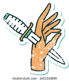 iconic distressed sticker tattoo style image of a dagger in the hand