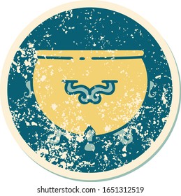 iconic distressed sticker tattoo style image of a cauldron