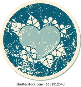 iconic distressed sticker tattoo style image of a botanical heart