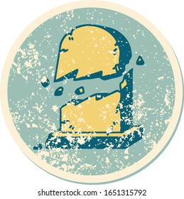 iconic distressed sticker tattoo style image of a broken grave stone