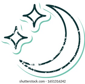 iconic distressed sticker tattoo style image of a moon and stars
