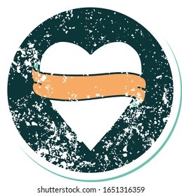 iconic distressed sticker tattoo style image of a heart and banner