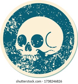 iconic distressed sticker tattoo style image of a skull
