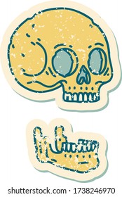 Iconic Distressed Sticker Tattoo Style Image Of A Skull