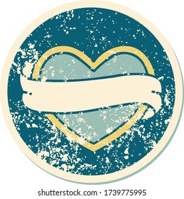 iconic distressed sticker tattoo style image of a heart and banner