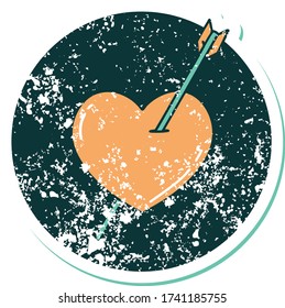 iconic distressed sticker tattoo style image of an arrow and heart
