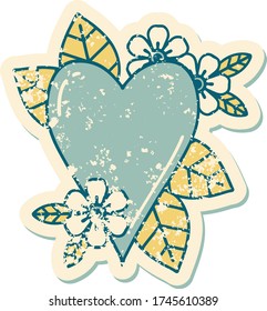 iconic distressed sticker tattoo style image of a botanical heart