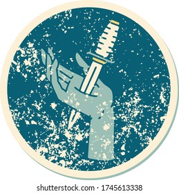 iconic distressed sticker tattoo style image of a dagger in the hand