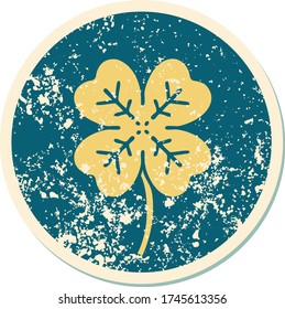 iconic distressed sticker tattoo style image of a 4 leaf clover