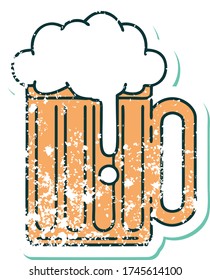 iconic distressed sticker tattoo style image of a beer tankard