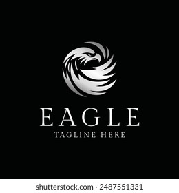 Iconic eagle logo against black, signifying leadership and vision.