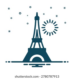 Iconic Eiffel Tower in Paris, France, at night with stars and sunburst. Romantic travel destination