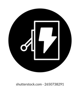 Iconic electrical switch symbol with lightning bolt inside in a black circle modern design energy