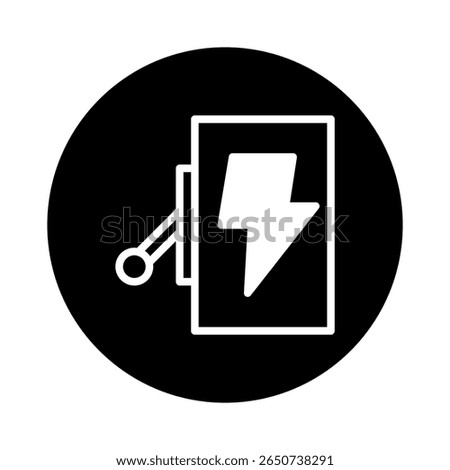 Iconic electrical switch symbol with lightning bolt inside in a black circle modern design energy
