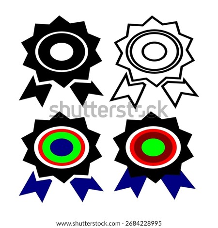 Iconic Emblem of Merit: A set of four variations showcases a rosette badge symbol, perfect for representing achievements and awards in various contexts.