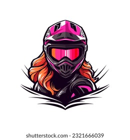 An iconic and empowering motocross logo girl helmet vector clip art illustration, symbolizing bravery, determination, and breaking stereotypes, suitable for empowering campaigns, events, and apparel d
