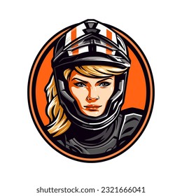 An iconic and empowering motocross logo girl helmet vector clip art illustration, symbolizing bravery, determination, and breaking stereotypes, suitable for empowering campaigns, events, and apparel d