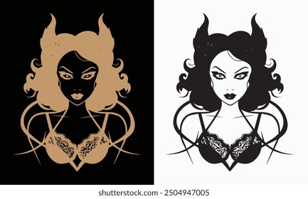 Iconic Enchantment Elegant Demon Emblem Sultry Seductress Beautiful Female Demon Logo Mastery