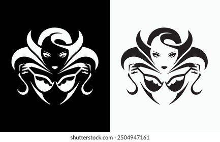 Iconic Enchantment Elegant Demon Emblem Sultry Seductress Beautiful Female Demon Logo Mastery