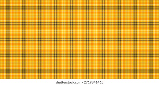 Iconic fabric plaid pattern, 1960s check vector texture. Warmth tartan background seamless textile in bright and dark orange colors palette.
