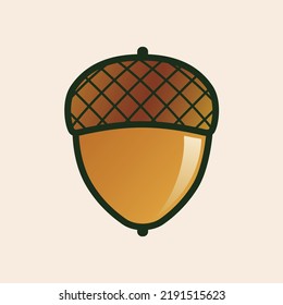 Iconic filled vector colorful acorn illustration with steam, nut and cupule.