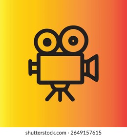 Iconic film camera icon against a vibrant gradient background representing filmmaking cinematography production and vintage technology