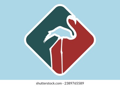 Iconic Flamingo logo sticker design. Lone Flamingo bird icon. Exotic bird. Isolated flamingo on blue background.