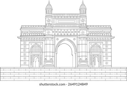 O icônico desenho esquemático da Gateway of India, um marco histórico de Mumbai, ideal para usos educacionais e de design.