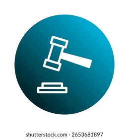 Símbolo icônico de martelo representação justiça autoridade do sistema jurídico símbolo de julgamento dentro do círculo de gradiente azul isolado
