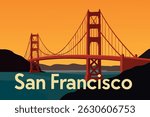 The iconic Golden Gate Bridge stands tall over the bay of San Francisco at sunset, with the soft glow of the sun reflecting off the water and the city skyline in the distance