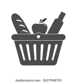Iconic Grocery Basket with Essentials vector.