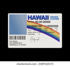 Iconic Hawaii driver license mockup. Fake id template