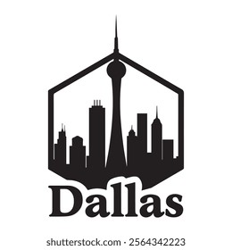 Iconic hexagonal emblem featuring the silhouette of Reunion Tower paired with the Dallas skyline. Perfect for showcasing Texas landmarks, urban design, and city branding concepts.