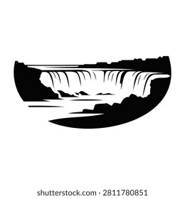 Iconic Horseshoe Waterfall River Landscape Silhouette Vector Illustration