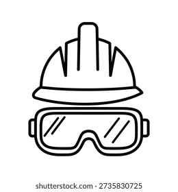 Iconic illustration of construction hard hat and safety goggles isolated on a clean transparent background for design use